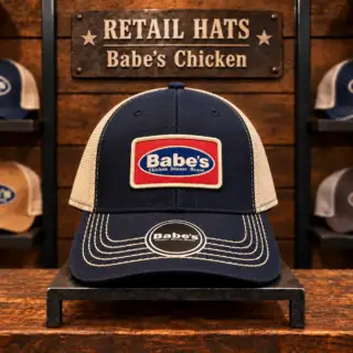 Babes Hat Blue With Red Square Closeup